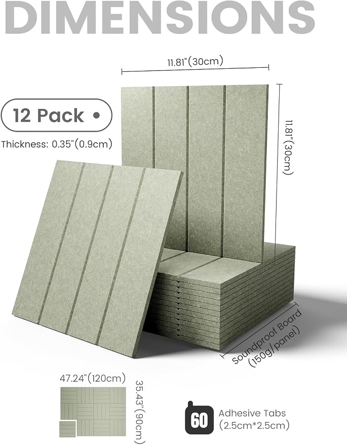 Fluxynara 48" x 36" Large Felt Bulletin Board, Sage | 12 Pack Cork Board Alternative with 60 Safe Adhesive Tabs, Pin Boards for Wall Decor, Home, Office, Classroom,Dorm