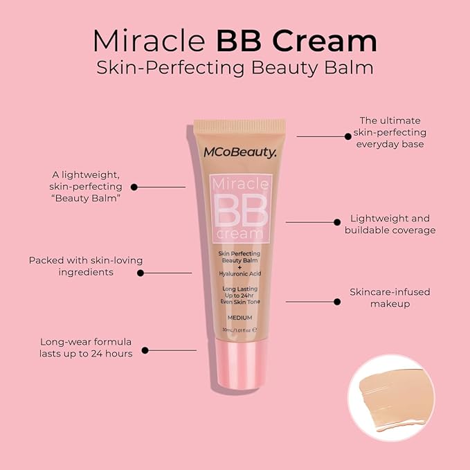 MCoBeauty - Miracle BB Cream - Primes and Tints - Everyday Skin Tone Balancing Face BB Cream - Contains Hyaluronic Acid and Glycerin - Natural Medium