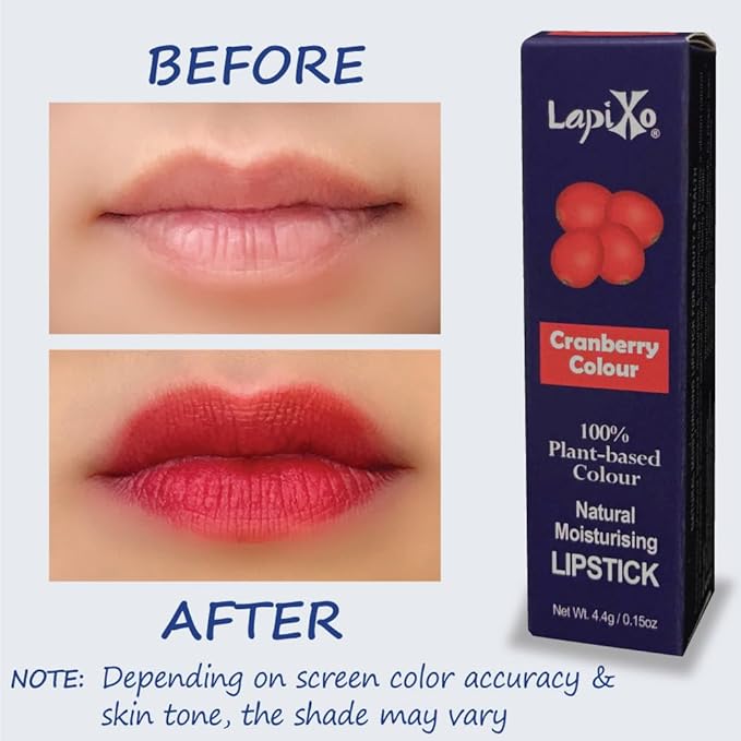 LAPIXO 100% Plant-based Color Lipstick, Unique Formula, Natural + Moisturizing | Non-Toxic, Antioxidant-rich, All Food Ingredients, Natural Matte Vibrant Color, 4.4g/0.15oz (Cranberry color)