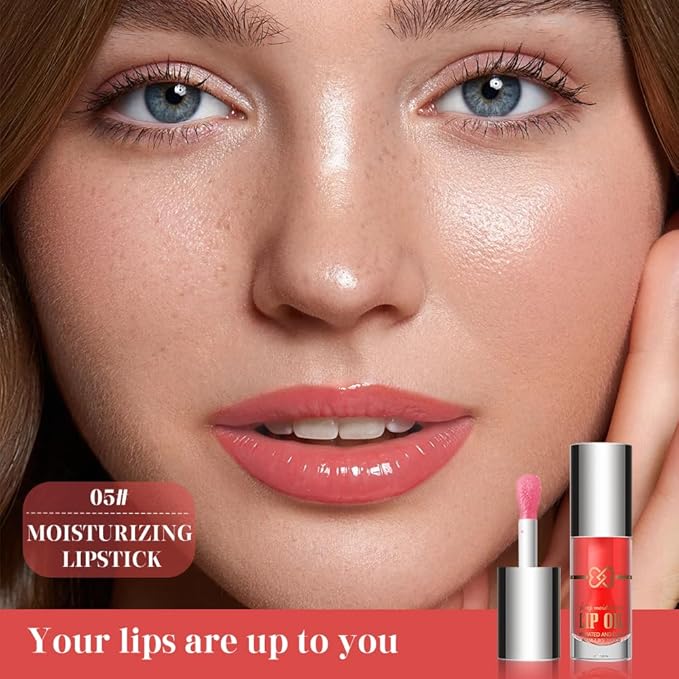 Hydrating Lip Oil, Nourishing Lip Lacquer with Non-Sticky Formula, Color Changing, 0.35 Ounce (5#, 1 Count (Pack of 1))