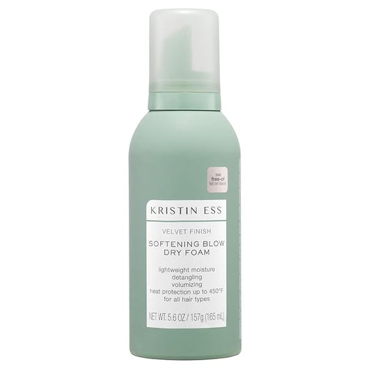 Kristin Ess Softening Blow Dry Foam for Smooth Styles, Shiny Blowout Prep, Curl + Wave Definition, Frizz Control, Vegan, Color Safe, Silicone Free, Sulfate Women's Styling Mousse Product, 5.6 oz
