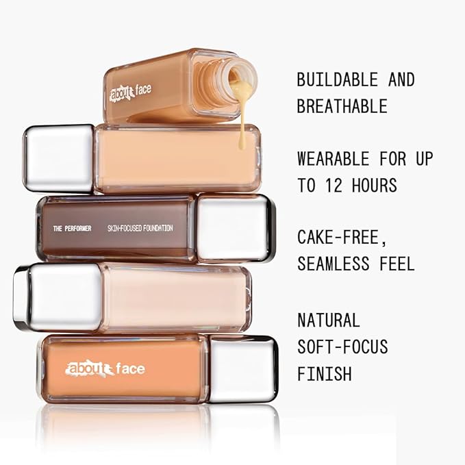 about-face THE PERFORMER Skin-Focused Foundation LM2Peach – Medium Coverage, Long-Wear, Breathable & Buildable Base – Clean, Vegan, Hydrating Formula with Blue Agave & Chlorella – 1.08oz