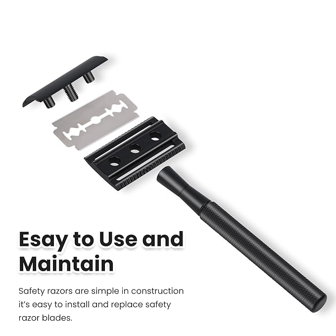 KEROPY Eco-Friendly Safety Razor With 10 Premium Stainless Steel Blade Safety Razors For Men Shaving Razor, Smooth Wet Shave Experience, Gun Black