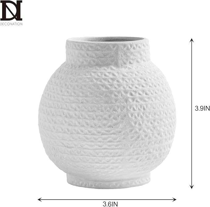 DN DECONATION Small Cute White Vase, Ceramic Flowers Vases for Home Decor | Modern Decorative Texture Vase, Flower Vase for Kitchen, Office, Living Room, Bookshelf, Farmhouse, Mantel, Table Centerpiece