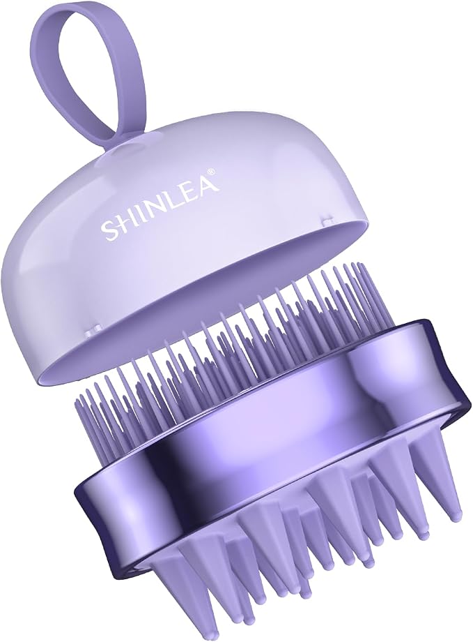 SHINLEA 2 in 1 Scalp Massager Hair Growth,Scalp Scrubber with Soft Silicone Bristles for Dandruff Removal,Shampoo Brush for Exfoliation,Head Massager for Both Wet and Dry Use (Purple) ﻿