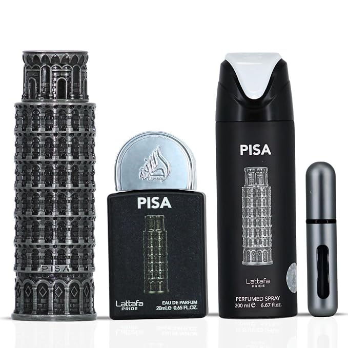 Lattafa Pride Pisa 3-Piece Gift Sets – Long Lasting Arabian Perfume For Men – Eau De Parfum & Perfumed Spray – Mediterranean Inspired Perfume Men With Citrus & Amber Notes - Premium Gift Box