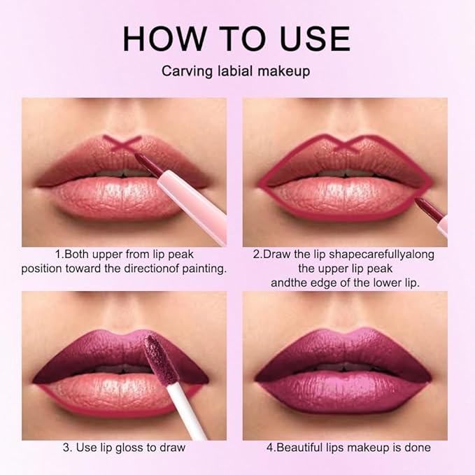 evpct Dark Red Metallic Glitter Lip Liner and Lipstick Combo Lip Gloss Stain Set Makeup for Women Long Lasting Waterproof 24, Dark Red Metallic Shimmer Frosted Iridescent Glossy Liquid Lipstick 26