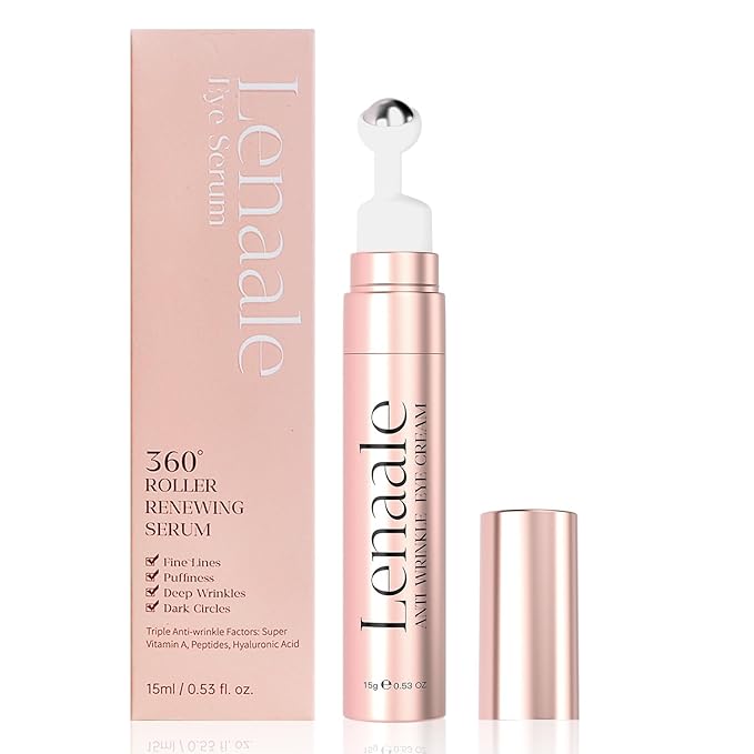 Eye Cream Anti Aging Under Eyes Cream Dark Circles with Super Vitamin A, Peptides & Hyaluronic Acid, Eye Serum With 360° Roller Massage Ball for Puffiness and Bags 0.5 oz
