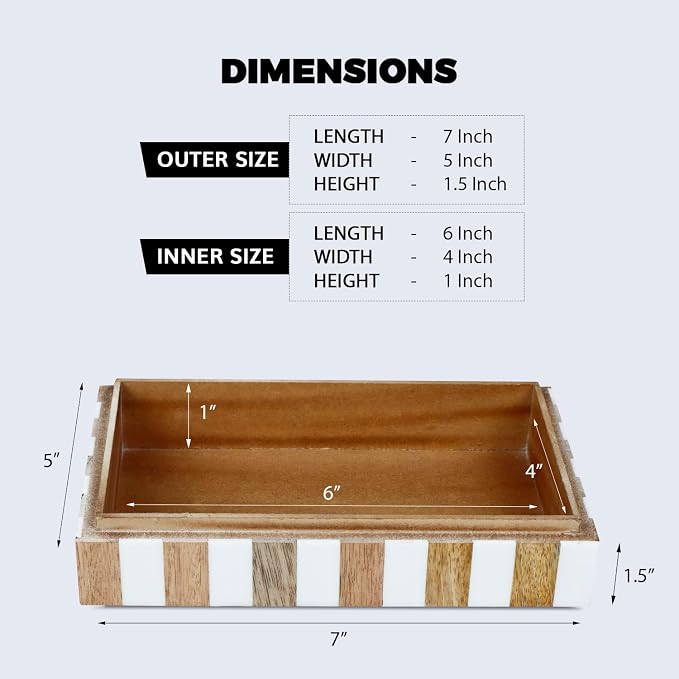 Handicrafts Home White Decorative Storage Box with Lid Wooden Desk Organizer Box Office Storage Box for Workspace Desk Decor Organizer – Resin Inlay Marquet Chevron Collection - 5x7x1.5