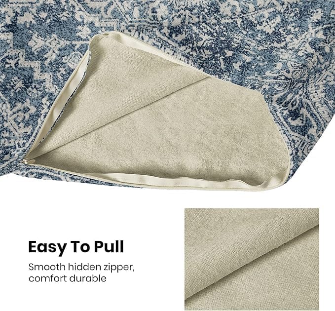 AEIOAE Boho Pillow Covers 20x20 Inch Set of 2,Carpet Pattern Throw Pillows Case,Navy Blue Ethnic Design Outdoor Decorative Square Linen Farmhouse Decor Cushion Covers for Home Sofa Bed Couch