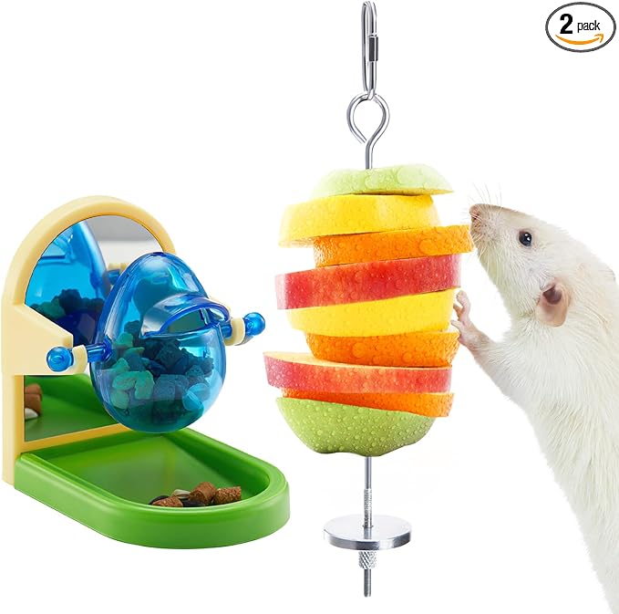 2Pcs Rat Enrichment Toys Set - Fruit/Veg Holder & Treat Dispenser