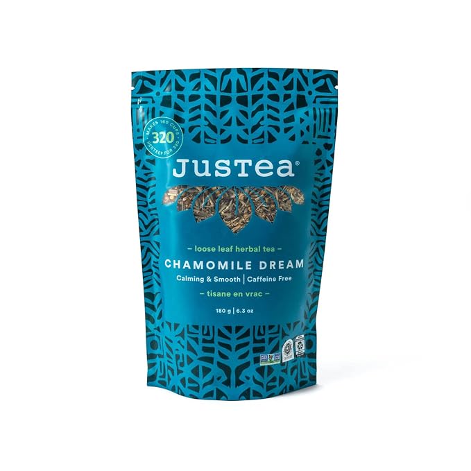 JusTea CHAMOMILE DREAM | Loose Leaf Herbal Tea | Recyclable Refill Pouch | 160+ Cups (6.3oz) | Caffeine Free | Award-Winning | Fair Trade | Non-GMO