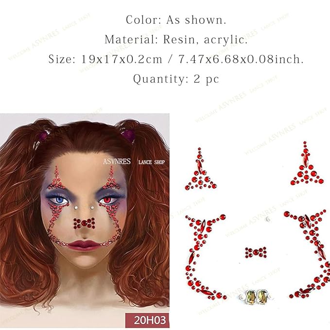 4 Pieces Face Gems Jewels Tattoos for Halloween, Day of the Dead Face Temporary Skull Tattoos Rhinestone Crystal Stones Body Gems Makeup Stickers for Halloween Festival Rave Party Outfit