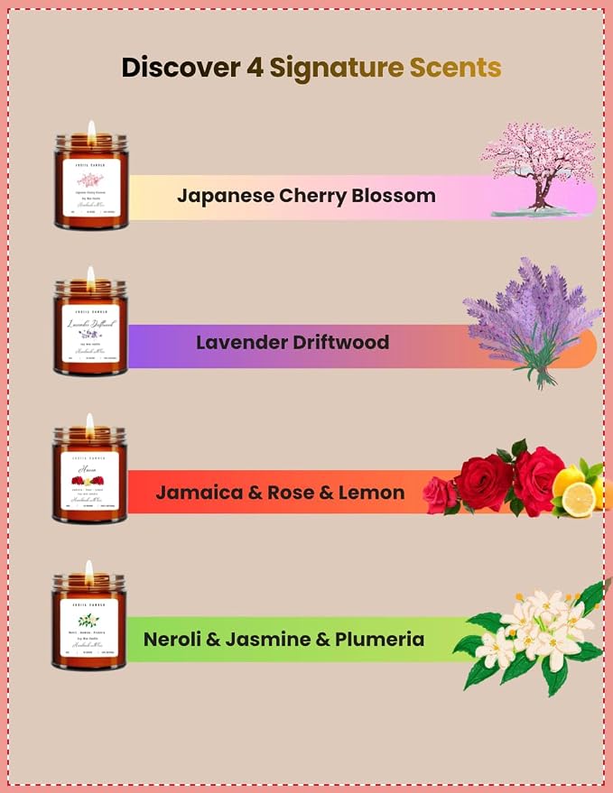4 Pack Candles for Home Scented Aromatherapy Candle Gift Set for Women Soy Wax Long Lasting Amber Jar Candles Gift for Birthday Mother's Thanksgiving Day Present and Christmas Handmade in USA