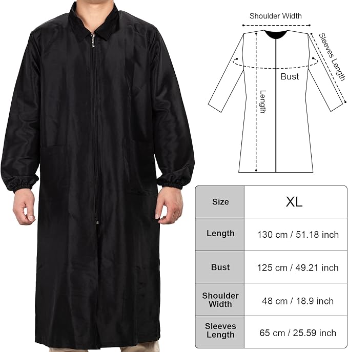 Noverlife Professional Full Coverage Long Sleeve Grooming Smock Collection | Anti-static Splash Proof Knee-Length Workwear for Pet Groomer Hair Stylist Gardener, Hair Resistant Protective Gown Shop Coat