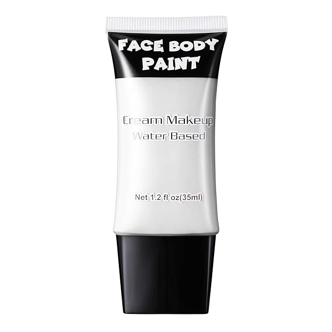 CCbeauty Clown White Face Paint, Cream Face Painting Kit, Professional Water Based Body Paint, Full Coverage Foundation Makeup, Halloween SFX Makeup For Joker Skeleton Ghost Zombie Vampire Cosplay