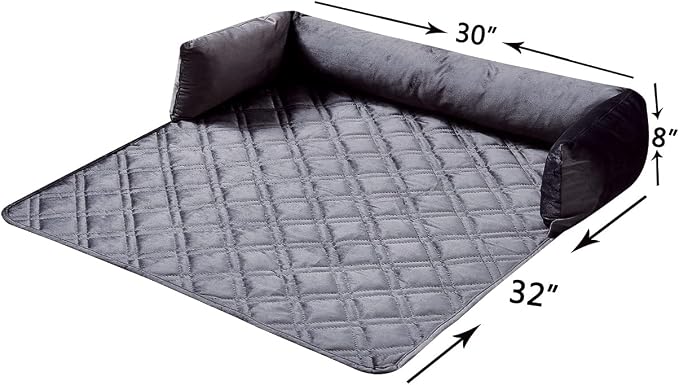 Brilliant Sunshine Grey Velvet Dog Sofa Slipcover, Medium | Calming Pet Couch Bed with Removable & Washable Cover, Funiture Protector & Bed Mat for Dogs, Pets, Cats, 30"×32"×8"