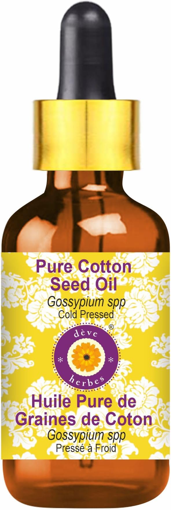 Deve Herbes Pure Cotton Seed Oil (Gossypium spp) with Glass Dropper Cold Pressed 15ml (0.50 oz)