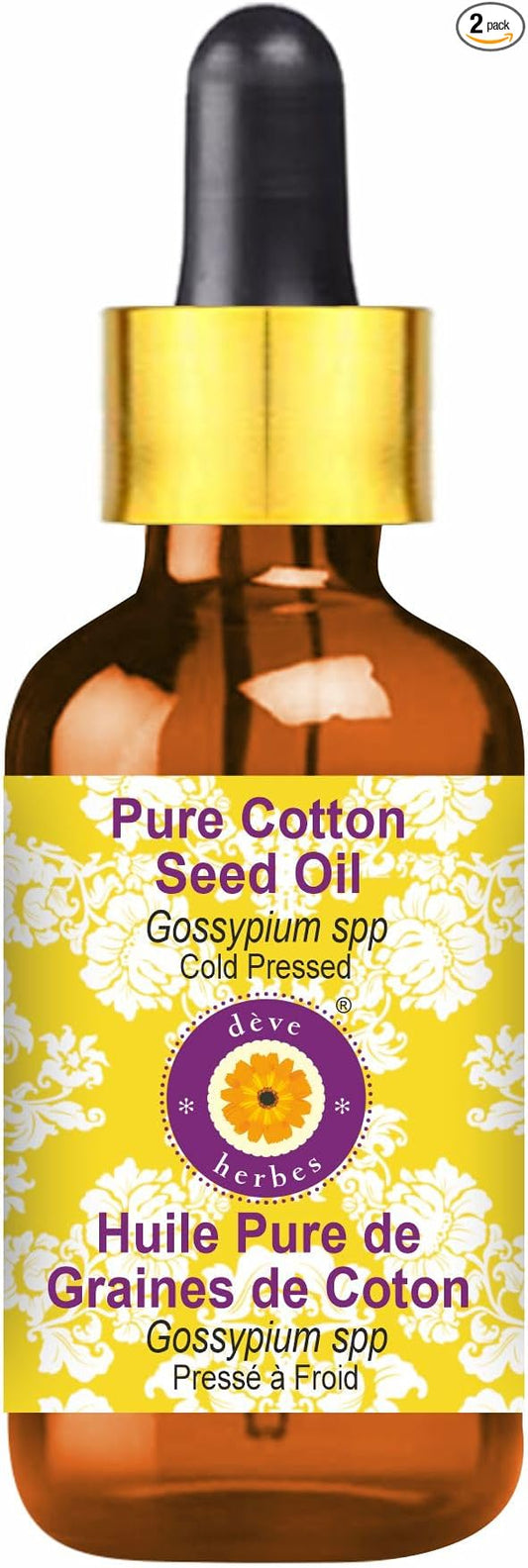 Deve Herbes Pure Cotton Seed Oil (Gossypium spp) with Glass Dropper Cold Pressed 5ml (0.16 oz)