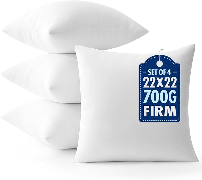 MIULEE 22x22 Throw Pillows Inserts 4 Pack, Decorative Pillows for Couch Bed | 100% Virgin Filling, Full and Fluffy, Lumbar, Back and Neck Support