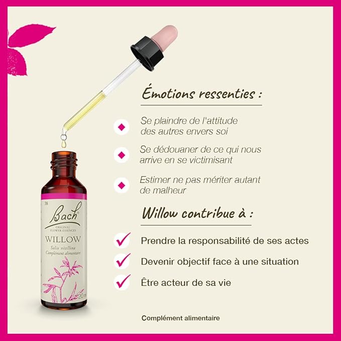 Bach Original Flower Remedies, Willow - Forgive & Forget - Natural Homeopathic Flower Essence for Emotional Balance - Vegan, Gluten Free, Sugar Free - 20mL Dropper