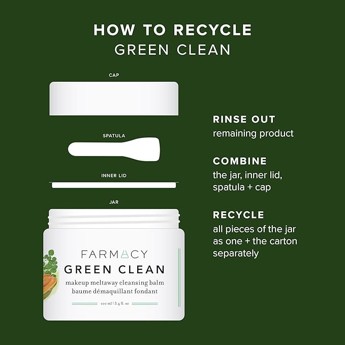 Farmacy Makeup Remover Cleansing Balm - Green Clean Waterproof Makeup Remover + Oil Based Cleanser - Gentle Exfoliating Double Cleanser - Melts From Balm to Milky Lather (200ml)
