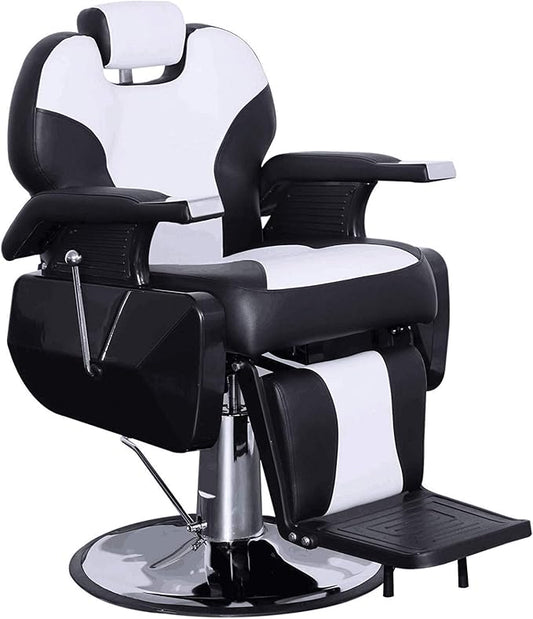 BarberPub Heavy Duty Reclining Barber Chair, All Purpose Hydraulic Salon Chairs for Hair Stylist, Barbershop Salon Tattoo 2688 (Black-White)