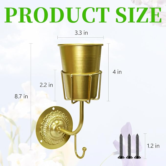 Vintage Brass Wall Vase - Hanging Home Decor & Multifunctional Wall-Mounted Organizer Container for Flowers,Keys & Small Items,Kitchen Bathroom Bedroom Organization & Decor