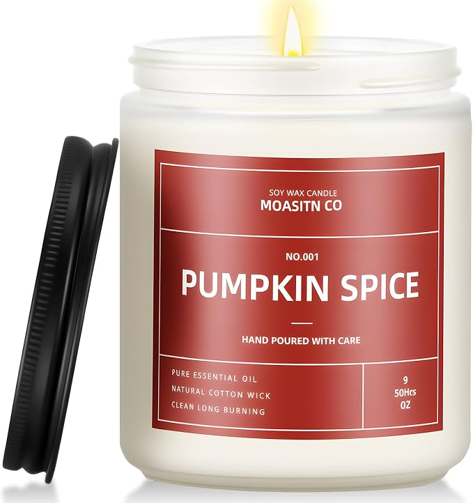 MOASITN Pumpkin Spice Fall Candle for Home Scented| Organic Soy Non Toxic Candles| Long Clean Burning Aromatheraphy Jar Candel| Women,Men Gift for Autumn,Winter,Relaxing| 9oz (9oz, pumpkin spice fall)