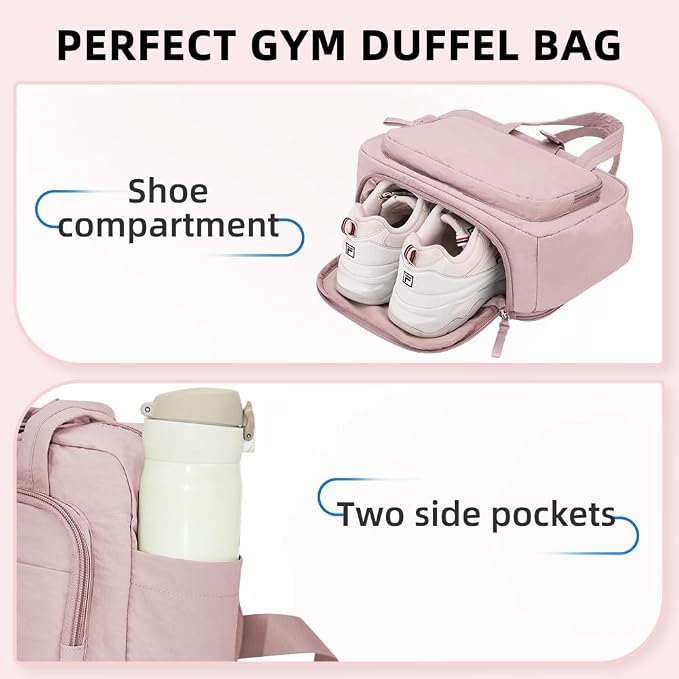 mini gym bag for women, travel duffel bag with wet pockets and Shoe Compartment,Lightweight carry on weekender duffel, water resistant,for sports,yoga,dance,green