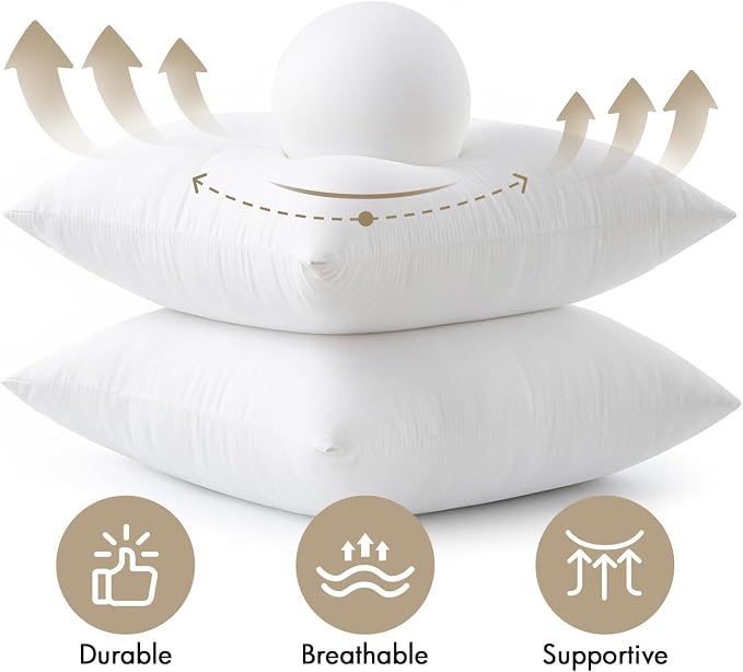 MIULEE 20x20 Pillow Inserts 4 Pack, 100% Virgin Fiber Filling Throw Pillows | Decorative Pillows for Sofa Bed Couch, Firm and Full Pillows, Excellent Support, Soft Brushed Fabric