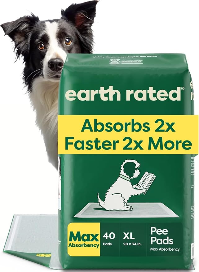 Earth Rated 40 Puppy Pads, Max Absorbency Pee Pads for Dogs, XL | Max Absorbency,Absorbs 2X Faster & 2X More, Leak Prevention, Potty Training, Fragrance-Free, Unscented