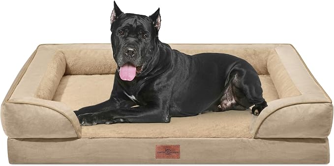 Comfort Expression Waterproof Orthopedic Dog Beds for Extra Large Dog | Supportive Egg Crate Foam Big Dog Bed with Removable Bolster, Dog Couch with Washable Cover & Non-Slip Bottom, 53x42Inch