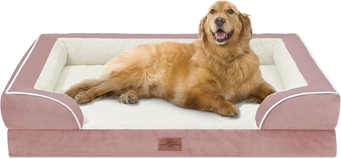 Comfort Expression Waterproof Orthopedic Dog Bed for Extra Large Dogs | Supportive Egg Crate Foam XL Pet Bed with Removable Bolster, Dog Couch with Washable Cover & Non-Slip Bottom, 42x30 Inch