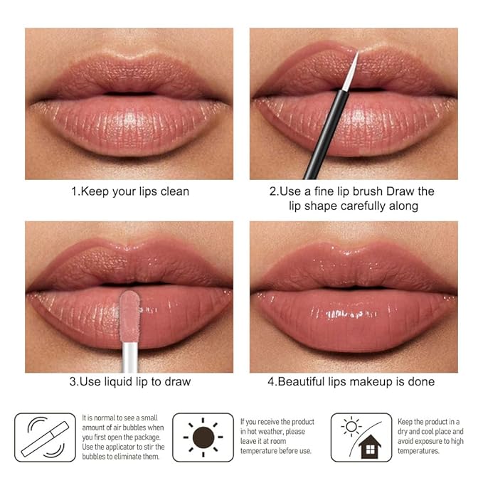 evpct Light Nude Shiny Glossy Longwear No-Budge Liquid Lip Color Lipstick Makeup, Highly Pigmented Color Instant Shine, Waterproof Long Lasting Lipstick for Women, Lip Stain Gloss with Lip Liner Brush