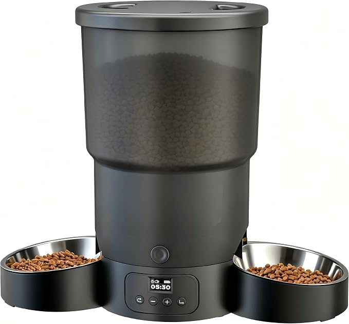 Gimars 5L Automatic Cat Feeder for 2 Cats, Programmable 1-6 Meals Cat Food Dispenser with Stainless Steel Bowl, Easy Setup, Dual Power Supply,10s Meal Call Timed Pet Feeder for Cats and Small Dogs