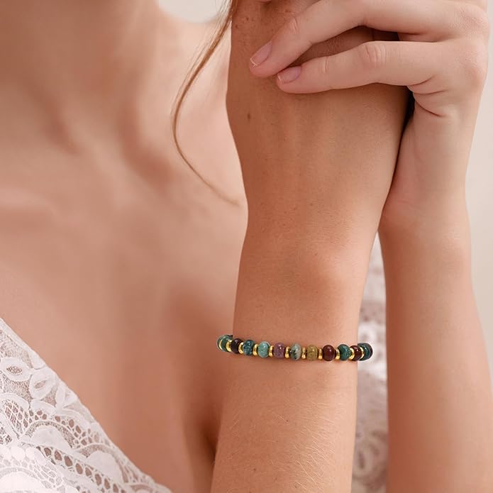 GolbalJew 4 * 6mm Gemstone Rondelle Bead Bracelets for Women Healing Crystal Stone Beads Bracelet Handmade Beaded Spiritual Jewelry Gifts