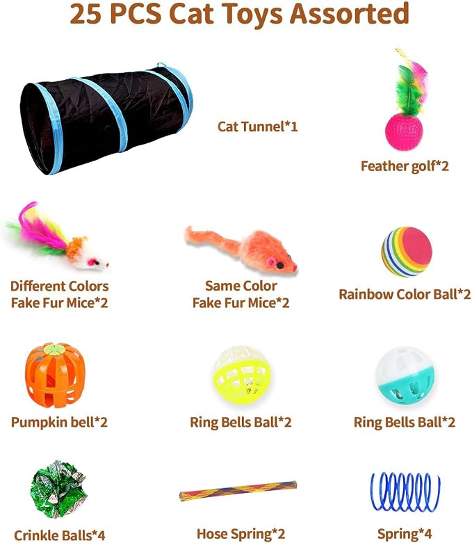 iCAGY 25 Pcs Cat Toys Set, Cat Tunnel Toy for Indoor Cats, Kittens