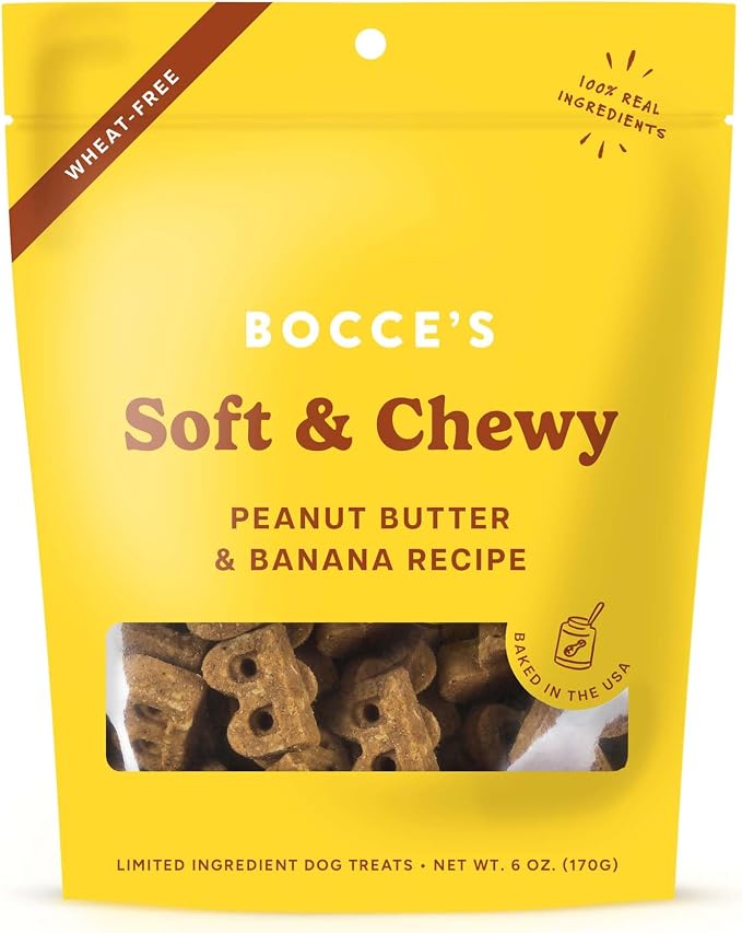 Bocce's Bakery PB & Banana Flavor Soft & Chewy Dog Treats, 6 oz | Oven Baked, Wheat-Free Everyday Dog Treat Cookies - Made with Real, Limited Ingredients and Baked in The USA