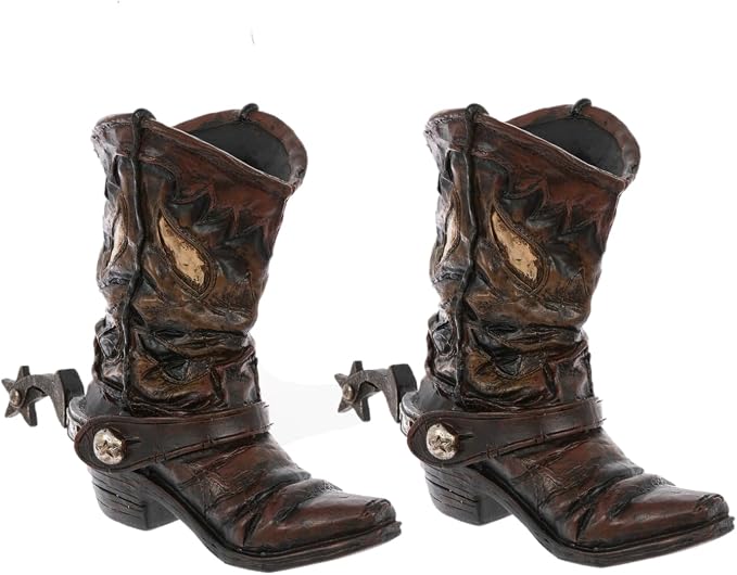 Hobby Lobby Western Star Spur Cowboy Boot Vase, Set of 2 | 9.38" H x 10.94" W, Faux Floral Centerpiece Vase