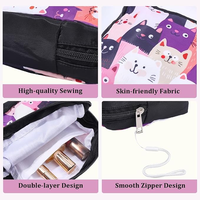 Cat Period Bag Sanitary Napkin Storage Bag Cute Cats Print Sanitary Pad Pouch Portable Waterproof Feminine Product Travel Storage Organizer First Period Gifts for Women Ladies Daily Use