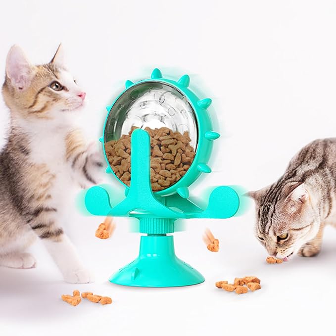 Interactive Cat Slow Feeder, Rotating Durable Dog Puzzle Toy, Mental Stimulation Treat Dispenser with Powerful Suction Cups for Cats and Dogs (Light Blue)