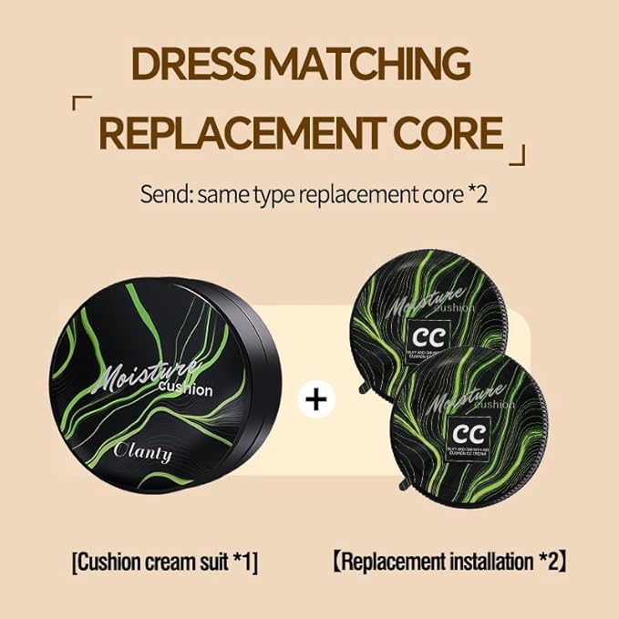Moisture Cushion CC Cream Foundation for Mature Skin - Flawless Concealer BB Cream with Mushroom Sponge, Long-Lasting Waterproof Air Cushion, Natural (02# – Refill Kit (1 Full + 2 Refills))