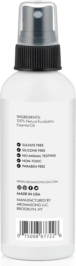 Aromasong Eucalyptus Shower Spray Aromatherapy (Pack of 2) – 100% Natural Eucalyptus Essential Oil Mist for Shower – Made in USA – Sinus Relief & Spa-Like Steam, 4 fl oz