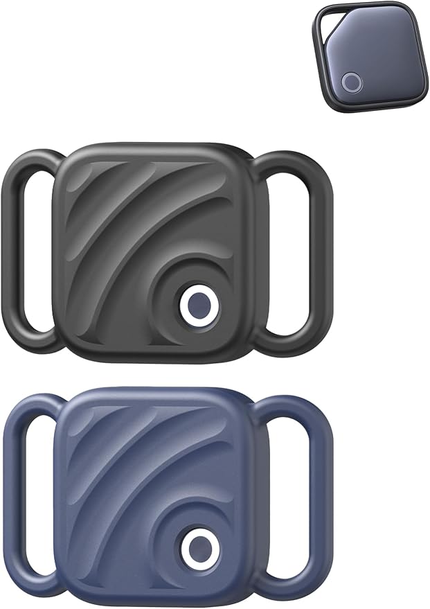 Silicone Case for UGREEN Tracker Tags, Pet Collar Cover, Black+Blue | 2 Pack Soft silicone cover protects tracker tags from scratches and drops while providing a secure fit for pet collars.