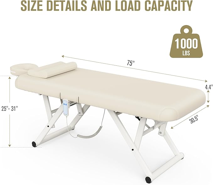 Adjustable Massage Table with Face Pillow & Headrest, Silent and Easy to Adjust for Treatment Table Physical Therapy Table Spa Facial Bed - Adjustable Backrest, Electric Leg Lifting, Beige Gray