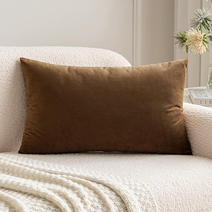 MIULEE 12x20 Inch Lumbar Velvet Throw Pillow Cover Set of 1 Chocolate | Soft Luxury Decorative Throw Pillow Cover, Single Rectangle Cushion Case, Home Decor for Chair Couch Sofa Bedroom Car Bed