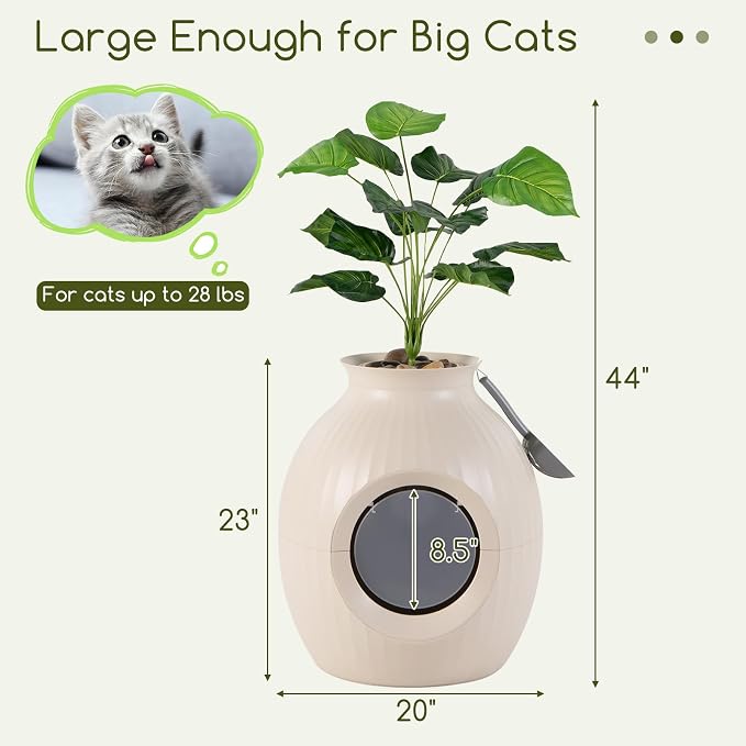 Tangkula Hidden Litter Box Plant, Cat Litter Box Enclosure Furniture with Odor Removal System, 4 Modes Lights, Artificial Plant, Pebbles, Door, Scoop, Planter Litter Box for Large Cats, Easy to Clean
