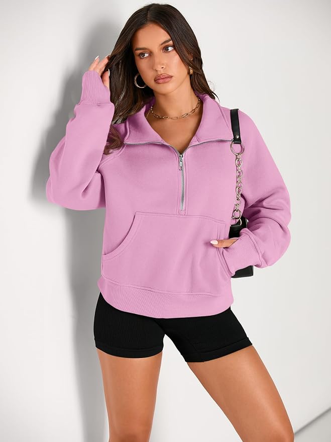 AUTOMET Womens Sweatshirts Half Zip Fleece Pullover Fall Outfits | Fall Fashion Clothes 2026,Cropped Sweatshirts,Cute Y2k Tops,Quarter Zipper Sweater,Winter Loungwear Outfits