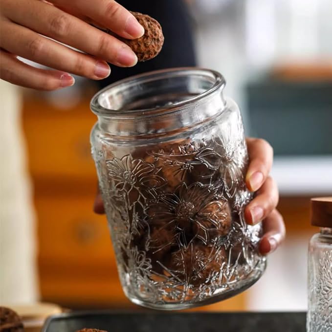 2 Pack Vintage Glass Jars, 23.7 FL OZ Candy Jars with Lids | Coffee Canisters, Sugar Containers, Kitchen Canisters for Coffee Tea Sugar Candy Cookies, Decorative Mason Jars
